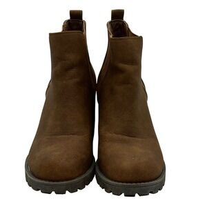 Womens Chelsea Ankle Boots Block Heel Lug Sole‎ Brown Booties Stylish Shoes 6.5M